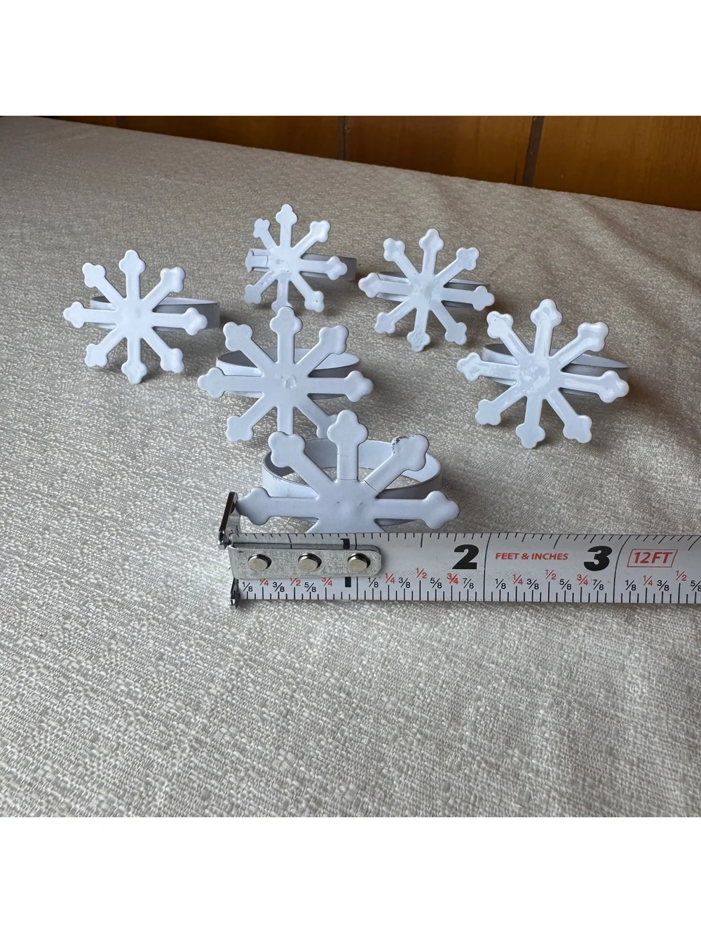 Set of 6 White Snowflake Napkin Rings Winter Christmas Holiday Table Decor